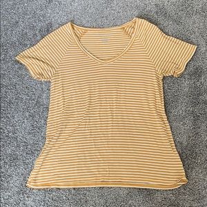 yellow striped swoop neck t-shirt